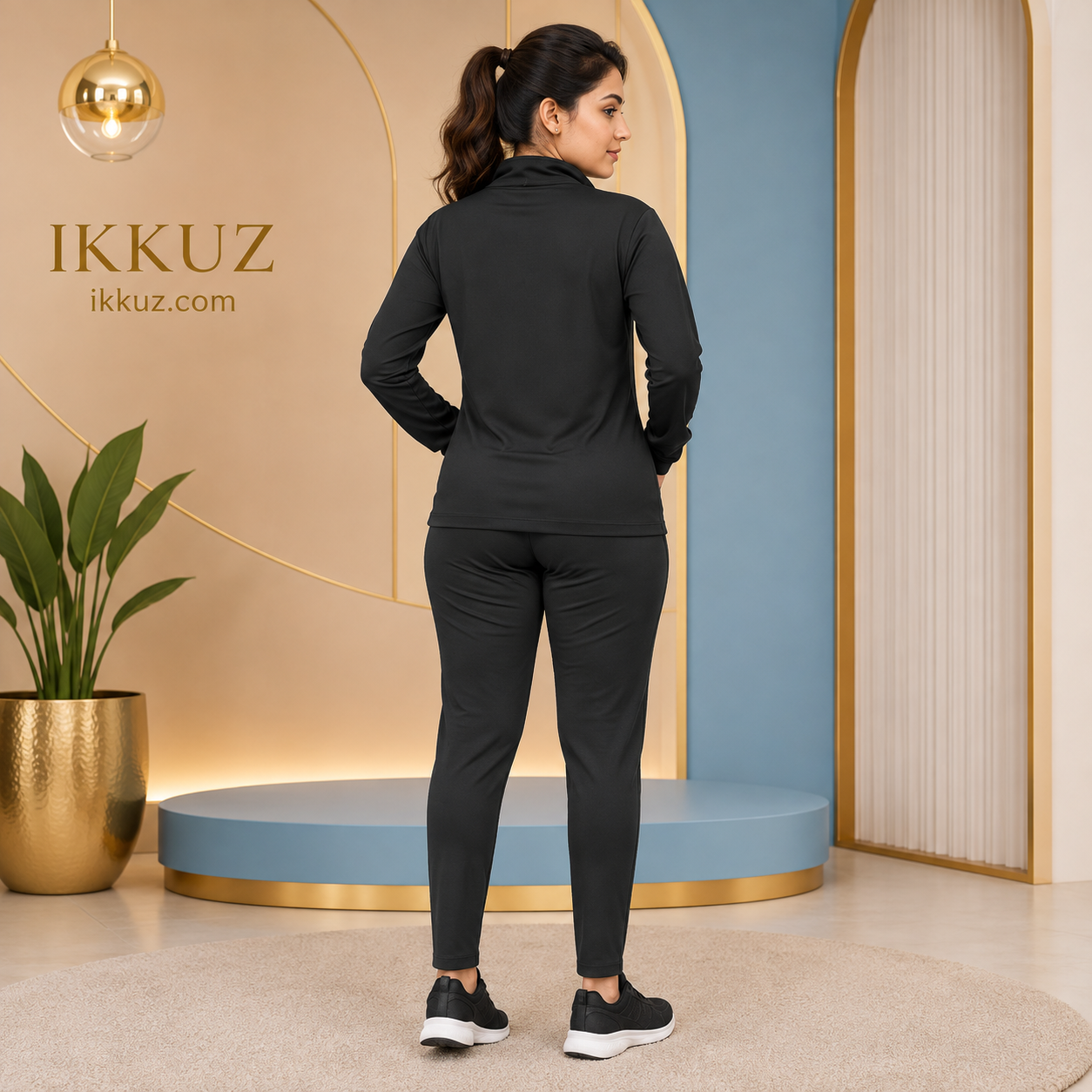 Women's Premium Polyester Tracksuit | Stylish Gym, Yoga &amp; Sports Wear | Front Zip Top &amp; Track Pant – Black
