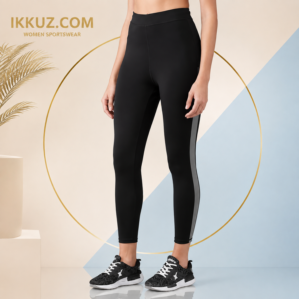Women’s Black Solid High-Rise Active Tights | Gym, Yoga, Running &amp; Sportswear | Stretchable Training Bottomwear