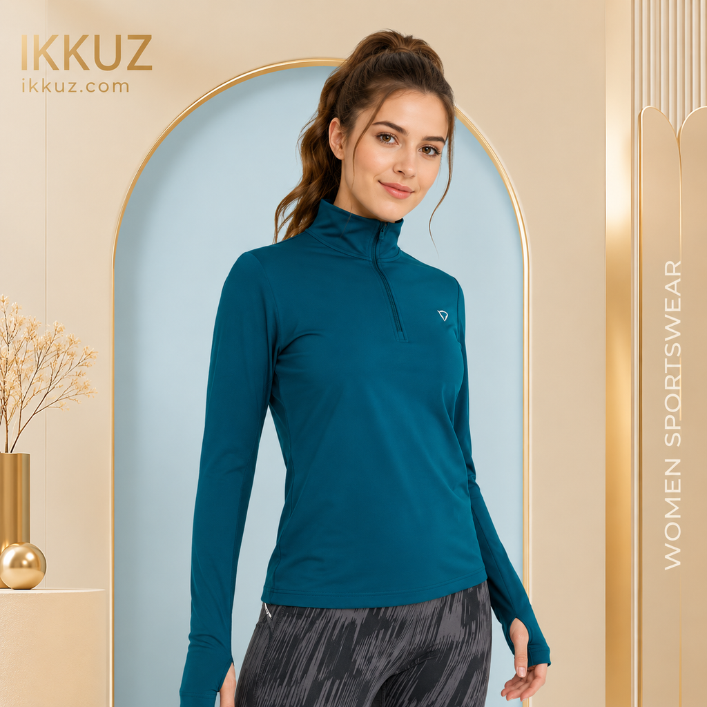Women’s Relax Fit High Neck Thumb Hole Sleeve Sports Top – Comfort Activewear