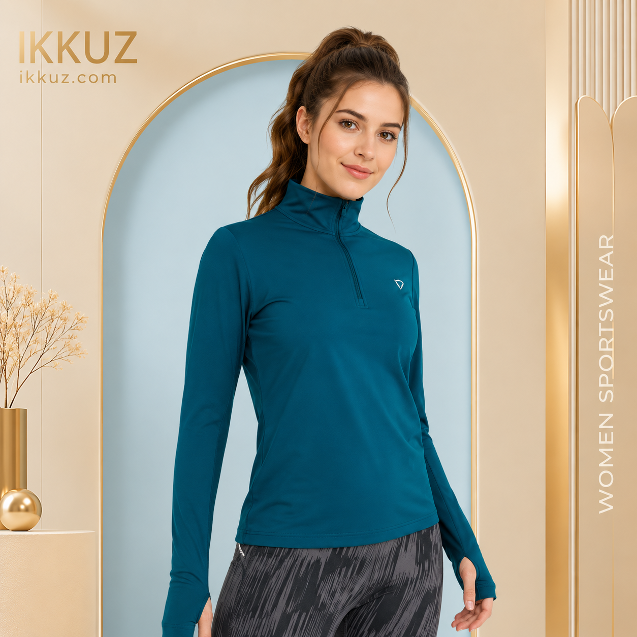 Women’s Relax Fit High Neck Thumb Hole Sleeve Sports Top – Comfort Activewear