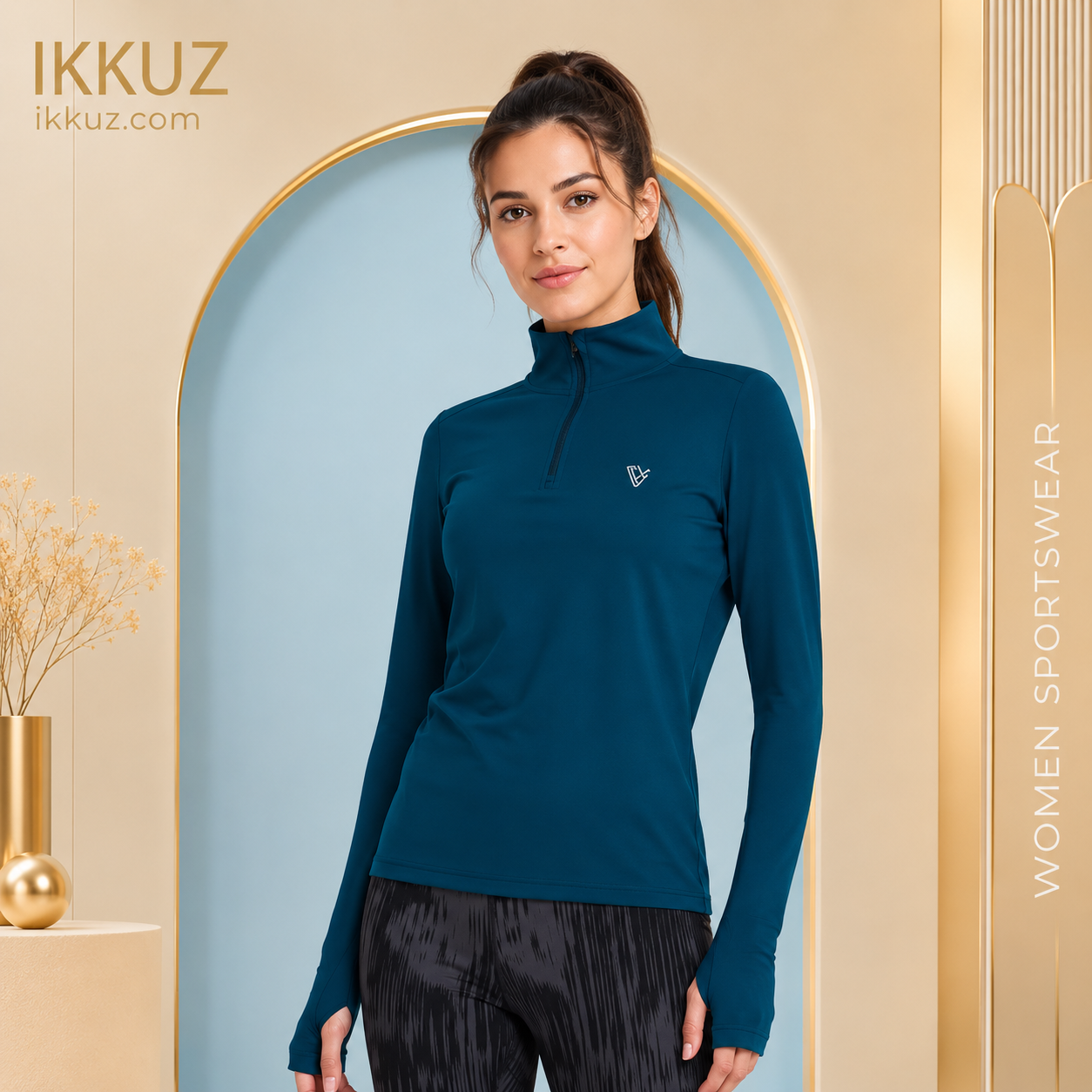 Women’s Relax Fit High Neck Thumb Hole Sleeve Sports Top – Comfort Activewear