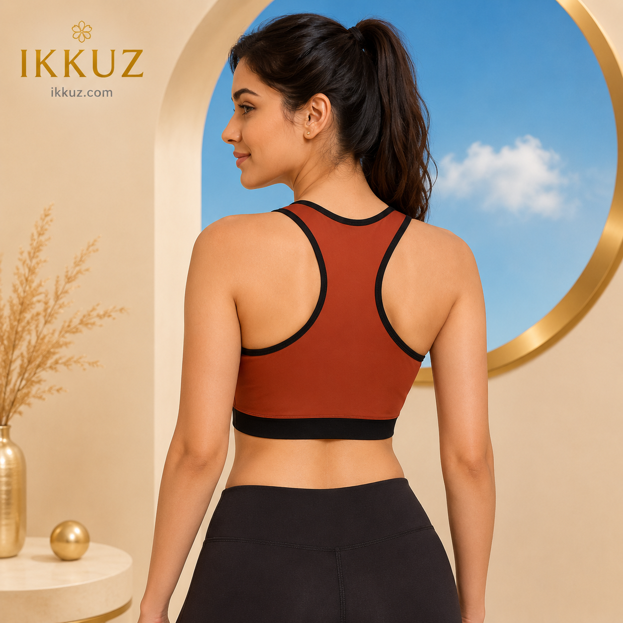 Women’s Seamless Cotton Blend Low Impact Sports Bra – Non-Padded Non-Wired Comfort Bra, Brown