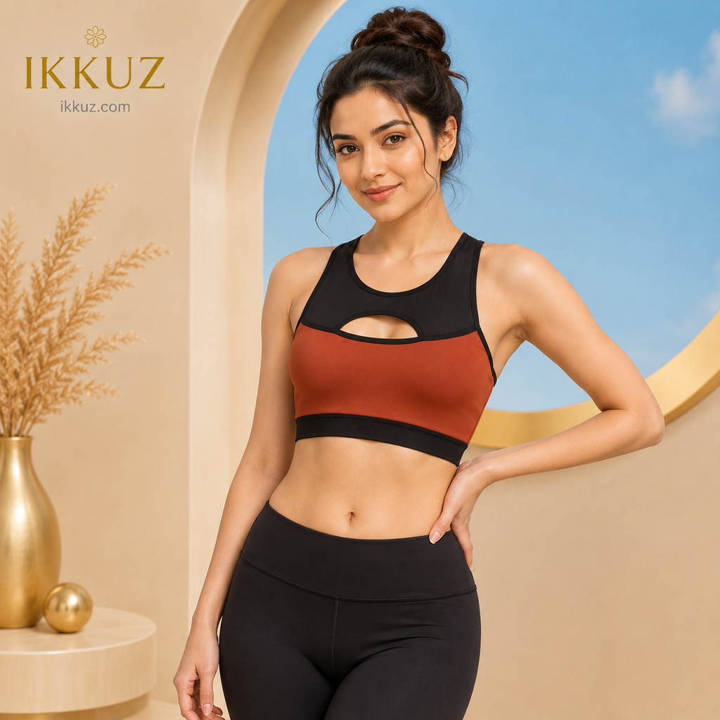 Women’s Seamless Cotton Blend Low Impact Sports Bra – Non-Padded Non-Wired Comfort Bra, Brown