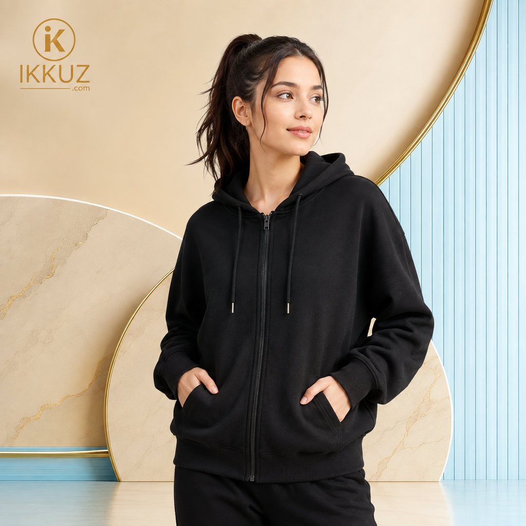 Women’s Premium Black Fleece Zip-Up Hoodie Jacket