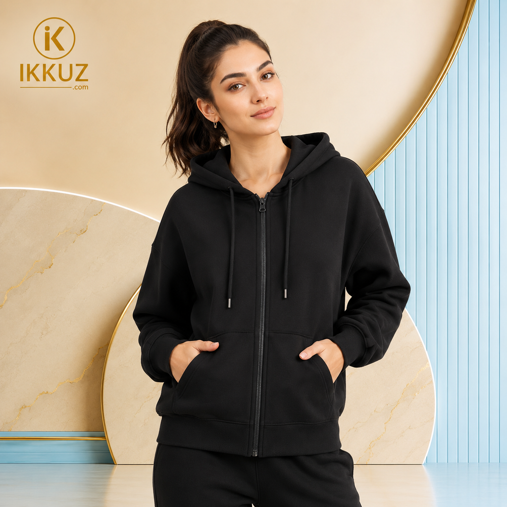 Women’s Premium Black Fleece Zip-Up Hoodie Jacket