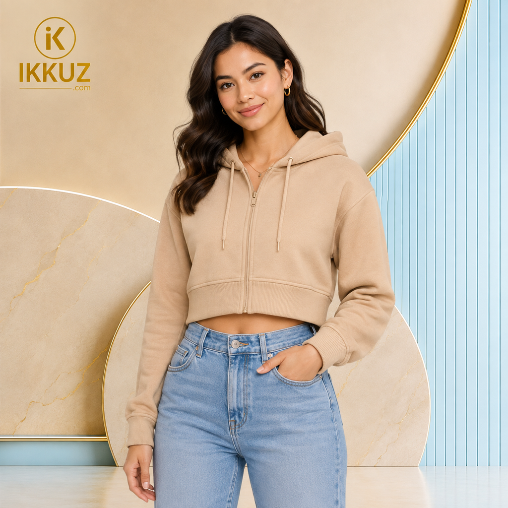 Women’s Fleece Cropped Hoodie – Casual Winter Wear