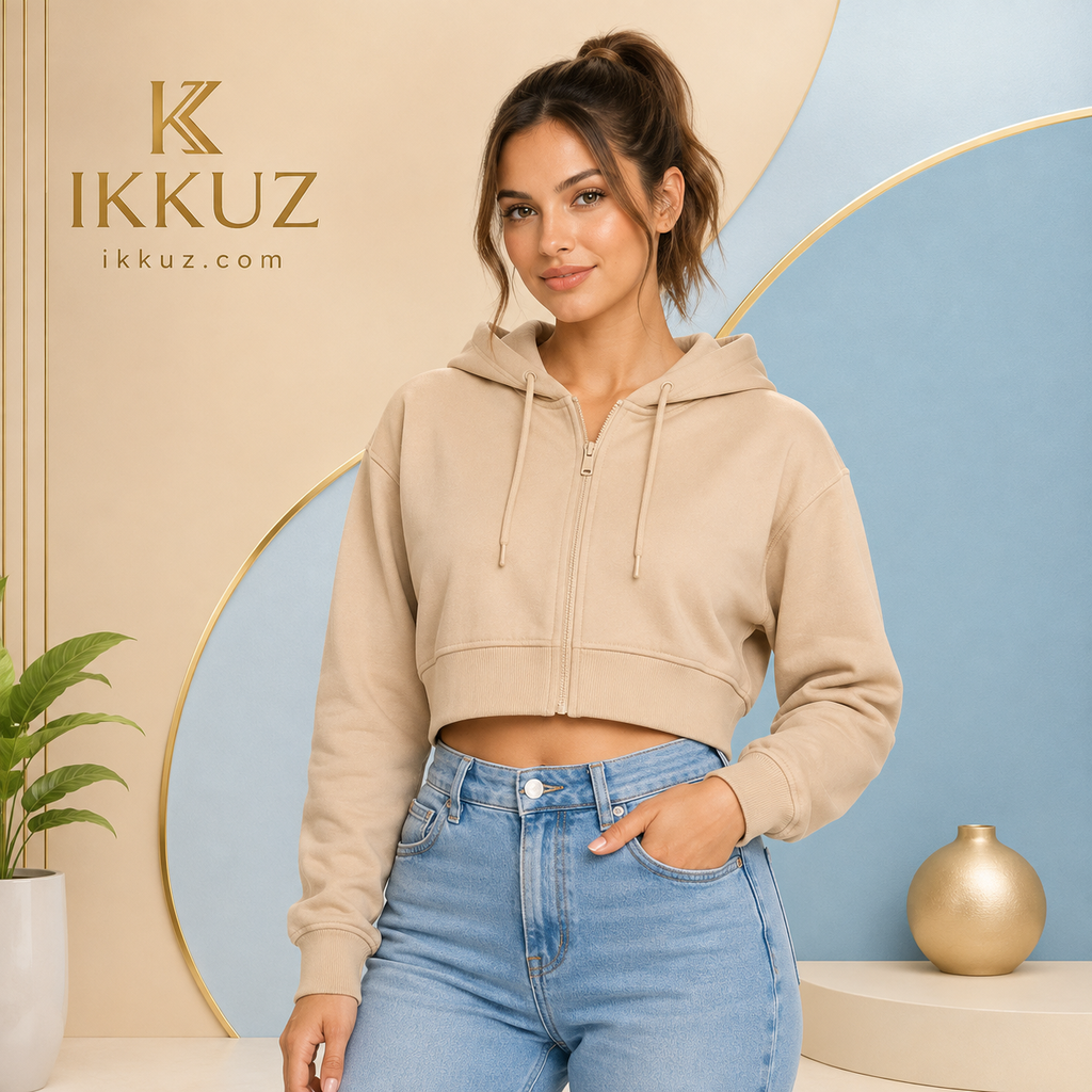 Women’s Fleece Cropped Hoodie – Casual Winter Wear