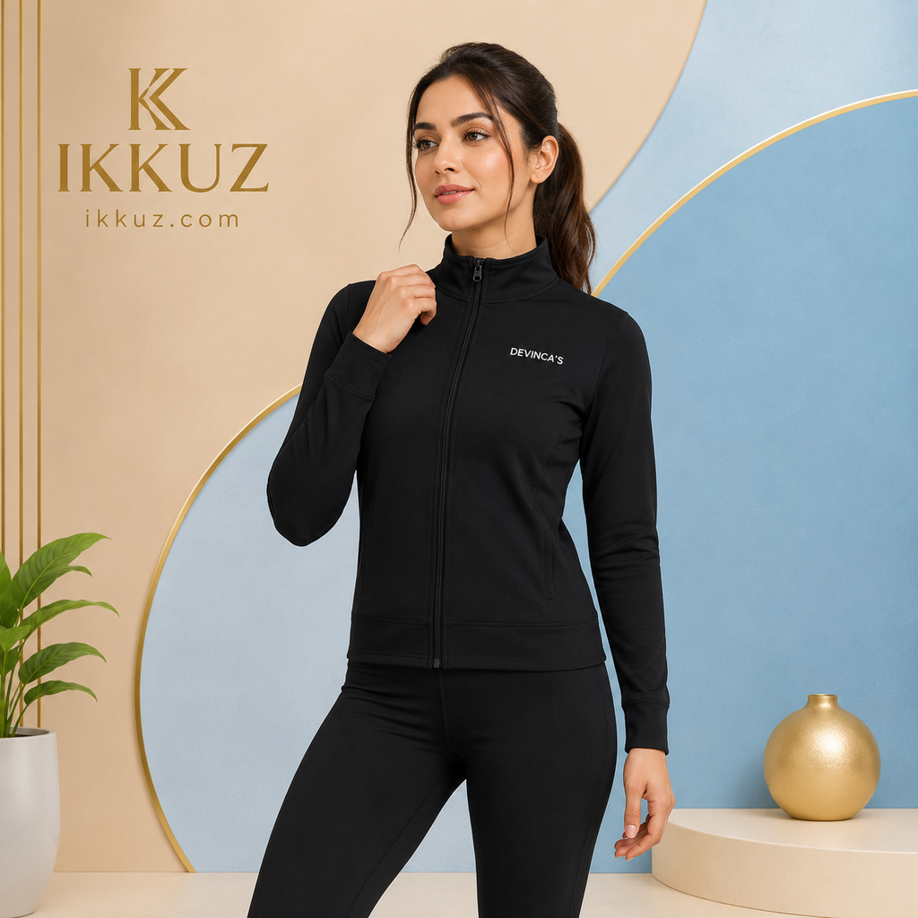 Women’s Black 4-Way Stretch Mock Collar Sports Jacket