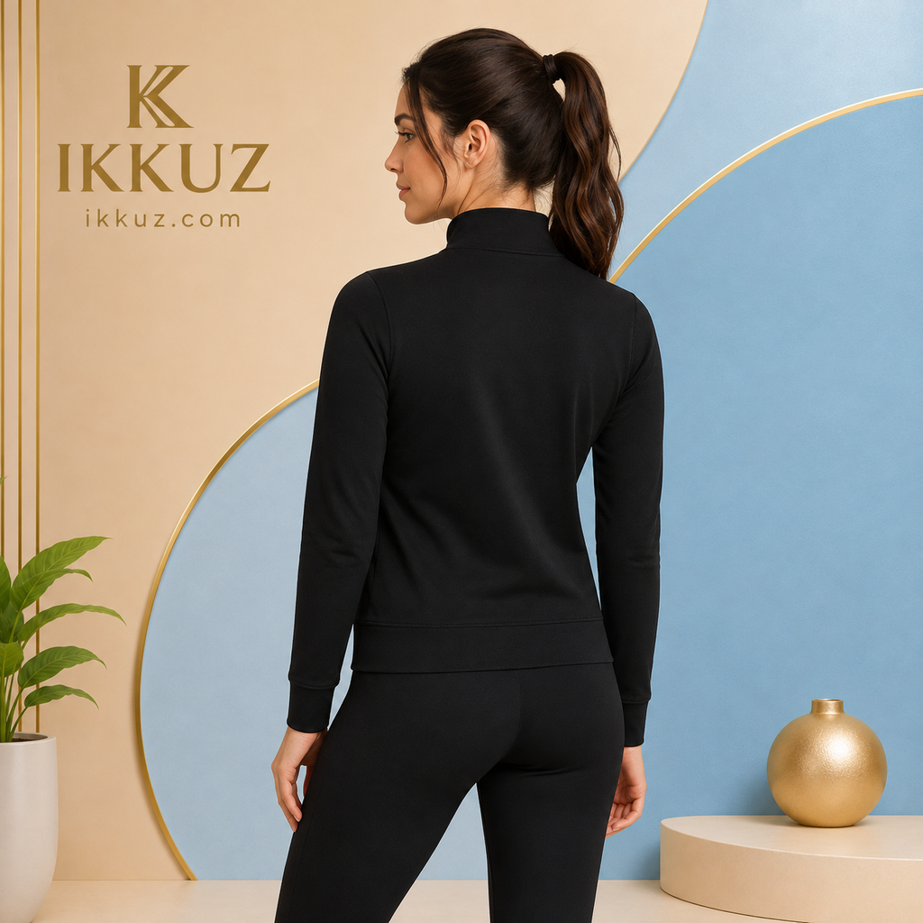 Women’s Black 4-Way Stretch Mock Collar Sports Jacket