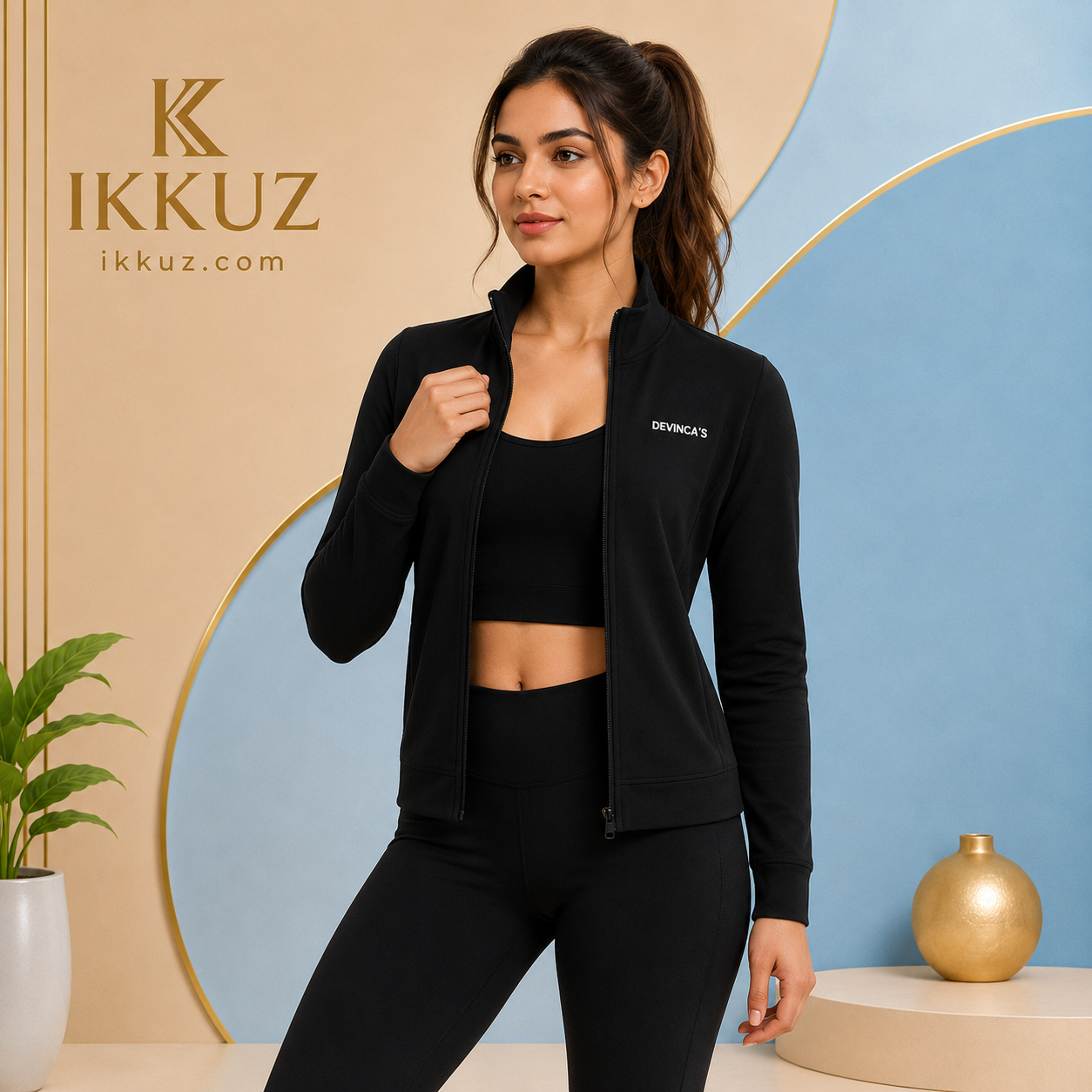 Women’s Black 4-Way Stretch Mock Collar Sports Jacket