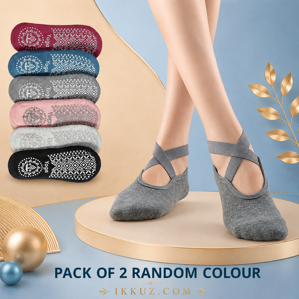Non-Slip Yoga Socks for Women – Cotton Anti-Skid Grip Socks for Yoga, Pilates, Dance &amp; Fitness | Pack of 2
