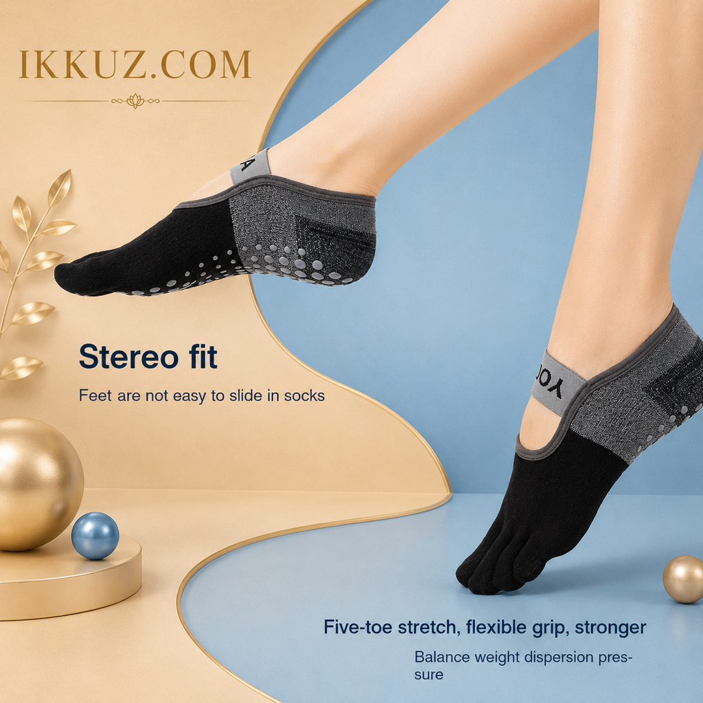 Women’s Five-Toe Non-Slip Yoga Socks – Cotton Blend Split-Toe Grip Socks with Backless Strap | 1 Pair