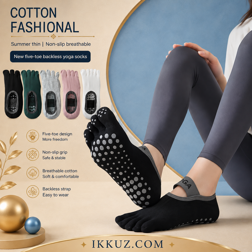 Women’s Five-Toe Non-Slip Yoga Socks – Cotton Blend Split-Toe Grip Socks with Backless Strap | 1 Pair