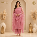 Roselle Peach Embroidered Net Kurta Pant Set with Dupatta | Premium Party Wear Ethnic Set