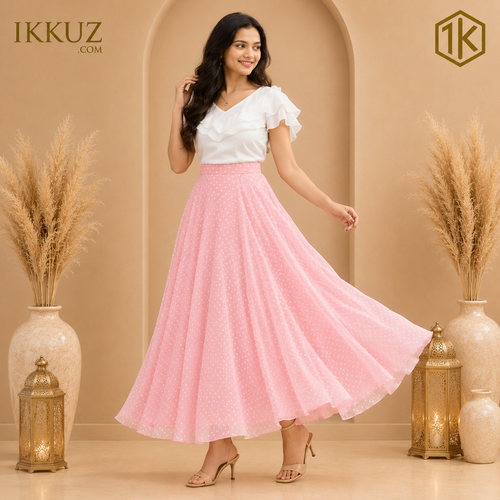 BlushAura White & Pink Georgette Indo-Western Dress Set | Elegant Casual & Party Wear