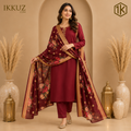 Azure Grace Embroidered Rayon Slub Kurta Pant Set | Premium Teal Ethnic Wear for Women