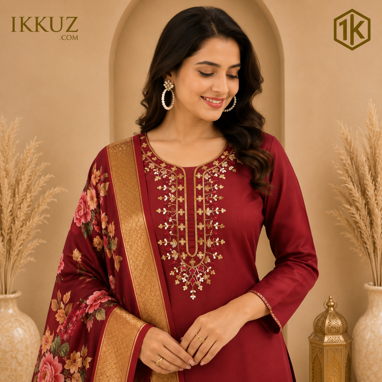 Azure Grace Embroidered Rayon Slub Kurta Pant Set | Premium Teal Ethnic Wear for Women