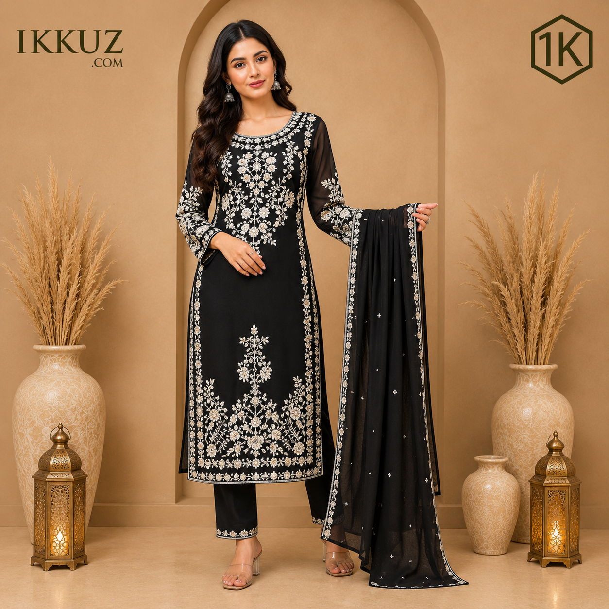 Noir Elegance Embroidered Georgette Kurta Pant Set | Premium Black Ethnic Wear for Women