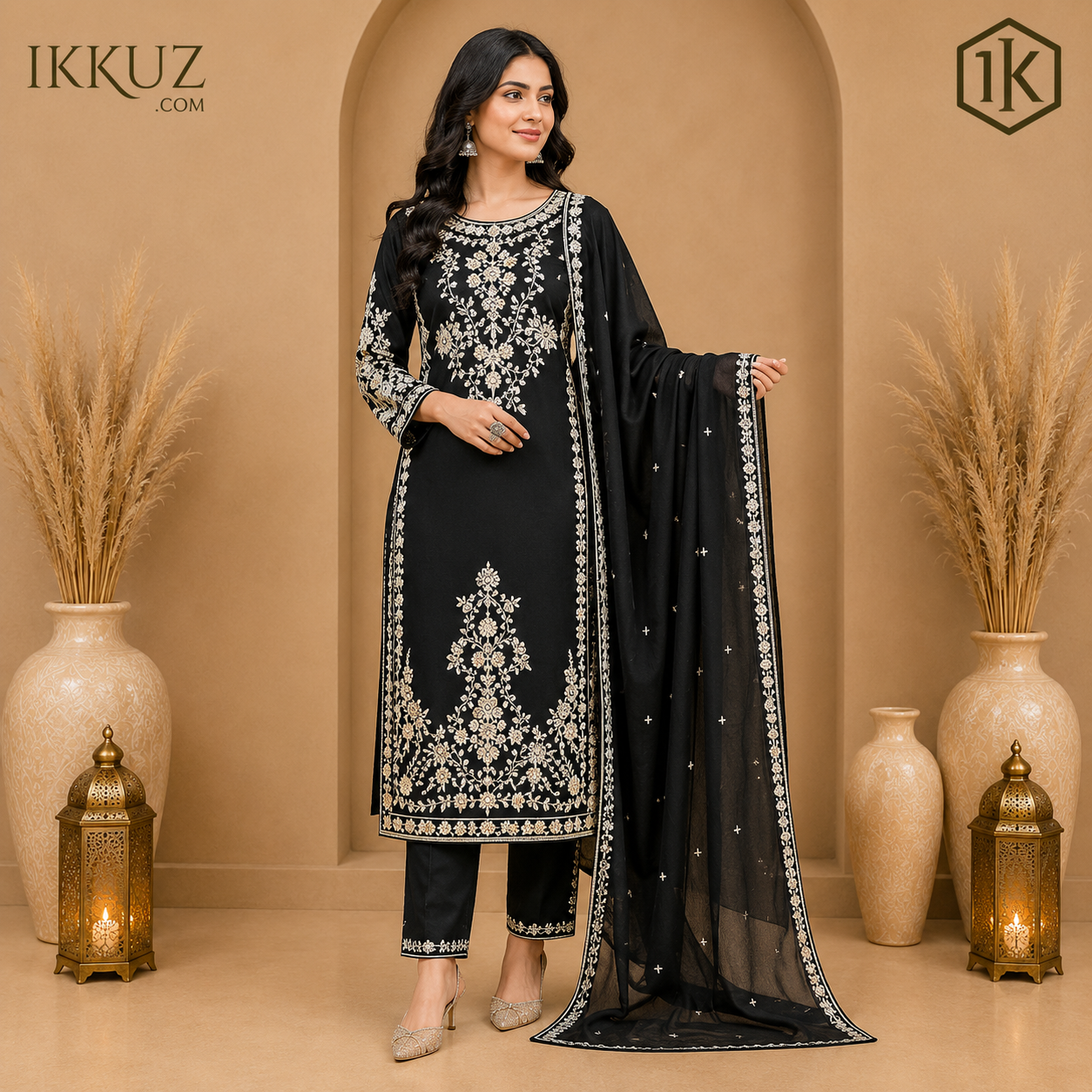 Noir Elegance Embroidered Georgette Kurta Pant Set | Premium Black Ethnic Wear for Women