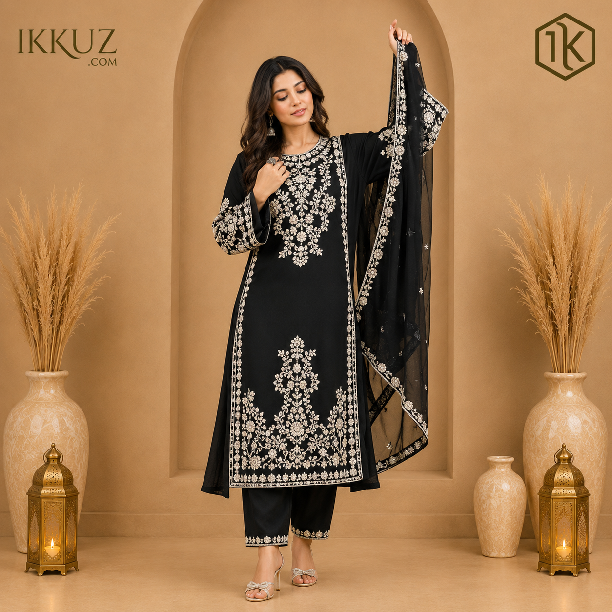Noir Elegance Embroidered Georgette Kurta Pant Set | Premium Black Ethnic Wear for Women