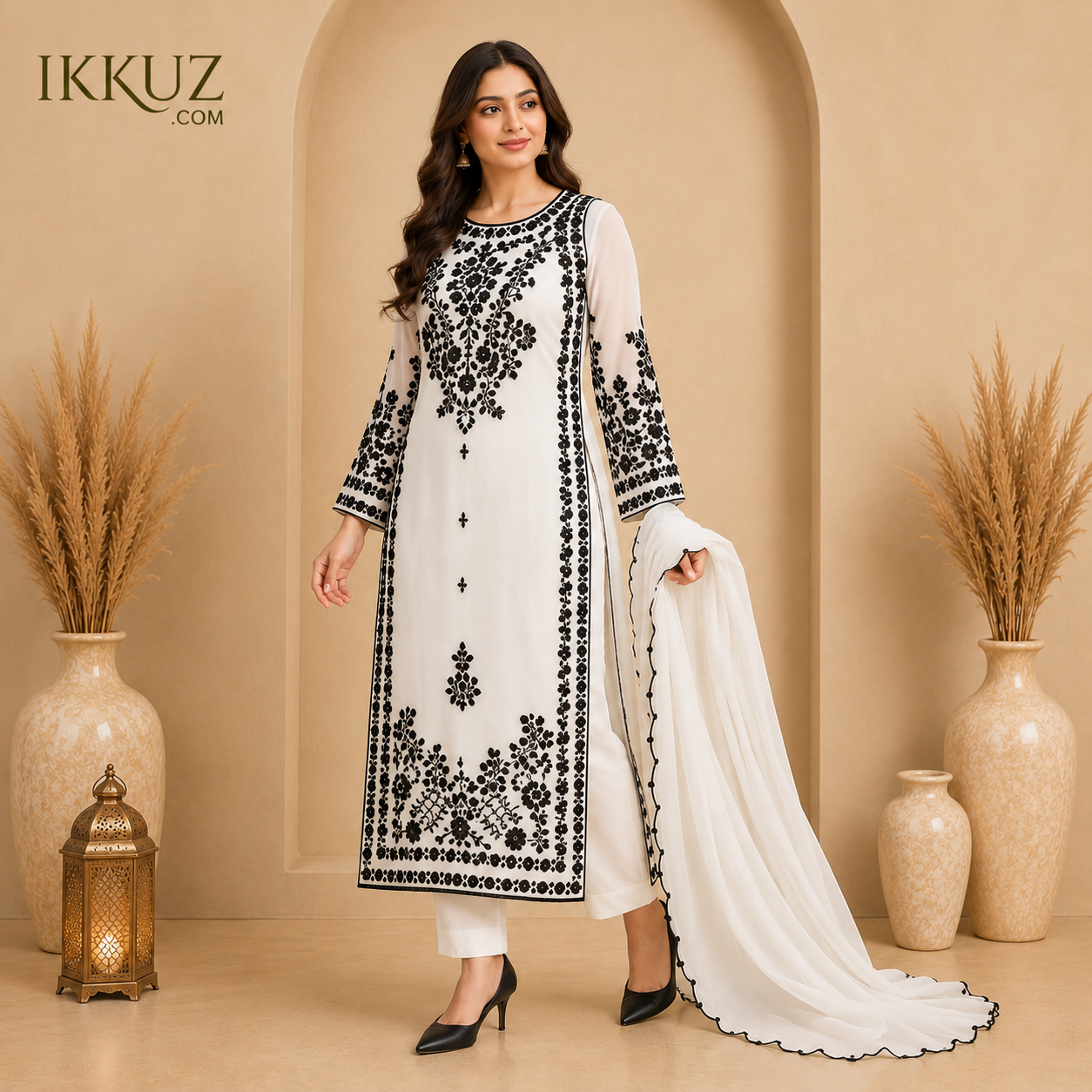 Women's Premium Georgette Floral Embroidered Kurta Set with Dupatta