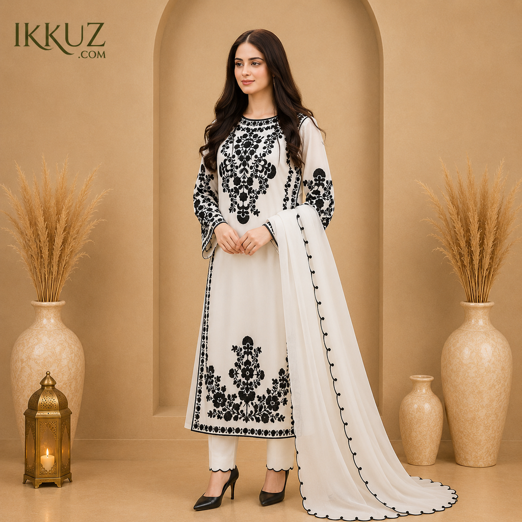Women's Premium Georgette Floral Embroidered Kurta Set with Dupatta