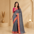 Grey Pink Premium Yeola Paithani Cotton Silk Saree with Contrast Blouse | Zari Woven Traditional Festive Wear