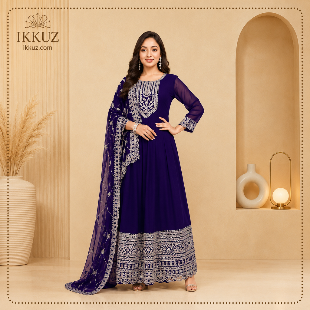 Royal Georgette Embroidered Kurti with Dupatta | Women's Ethnic Festive Wear