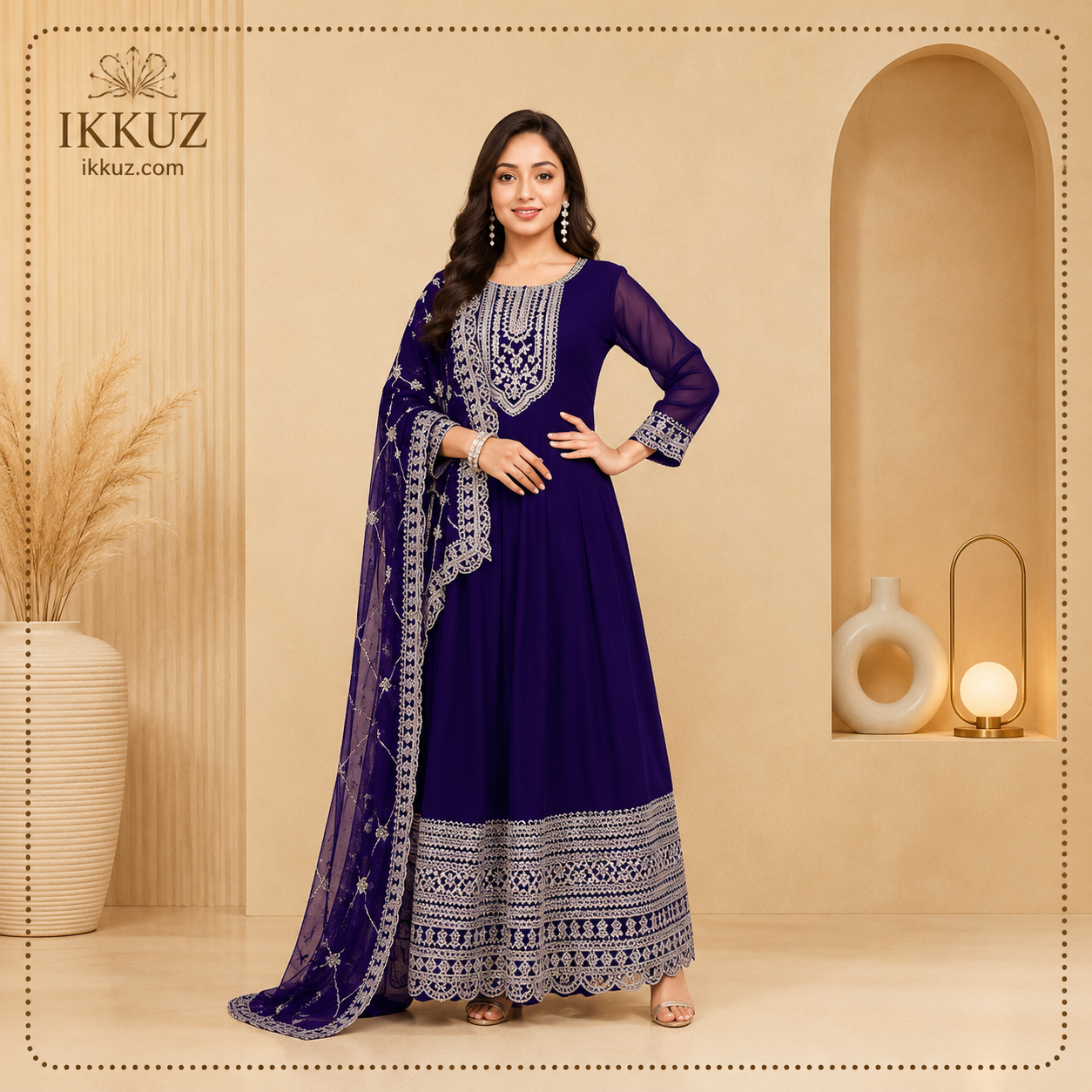 Royal Georgette Embroidered Kurti with Dupatta | Women's Ethnic Festive Wear