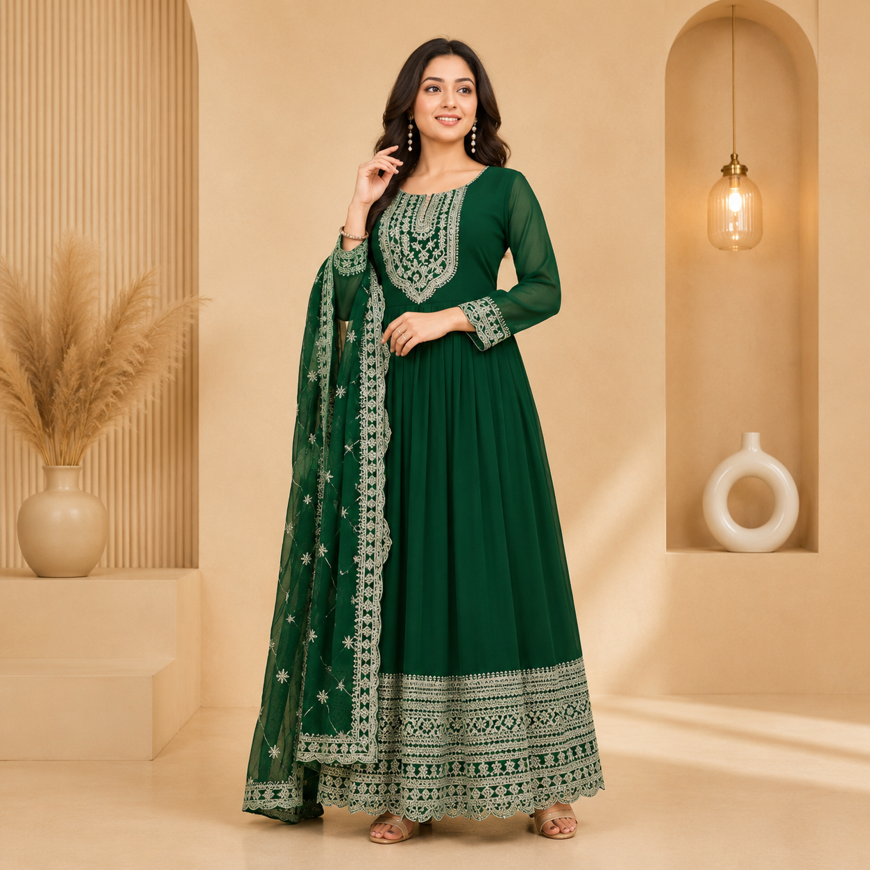 Royal Georgette Embroidered Kurti with Dupatta | Women's Ethnic Festive Wear