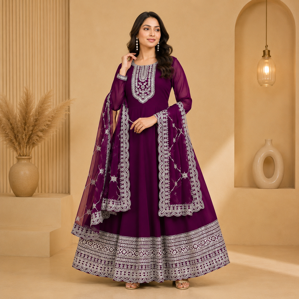 Royal Georgette Embroidered Kurti with Dupatta | Women's Ethnic Festive Wear