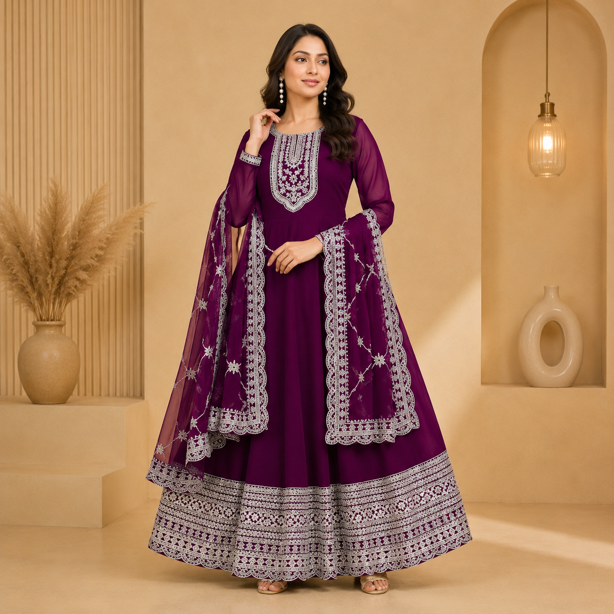 Royal Georgette Embroidered Kurti with Dupatta | Women's Ethnic Festive Wear