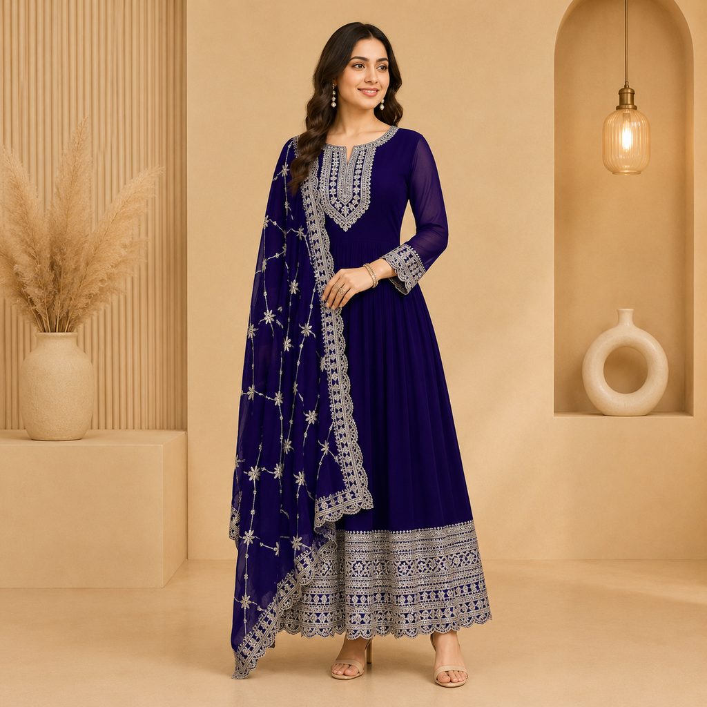 Royal Georgette Embroidered Kurti with Dupatta | Women's Ethnic Festive Wear