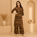 Elegant Brown Crepe Printed Co-Ord Set for Women | A-Line Kurti with Palazzo Pants