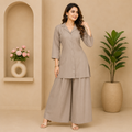 Women's Premium Cream Shirt-Style Rayon Kurta with Palazzo Set | Elegant Office &amp; Casual Wear Co-Ord Set
