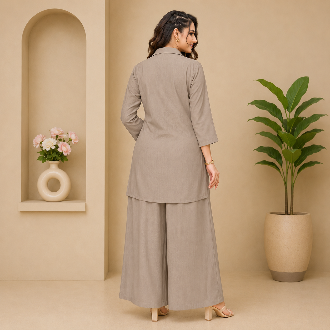 Women's Premium Cream Shirt-Style Rayon Kurta with Palazzo Set | Elegant Office &amp; Casual Wear Co-Ord Set