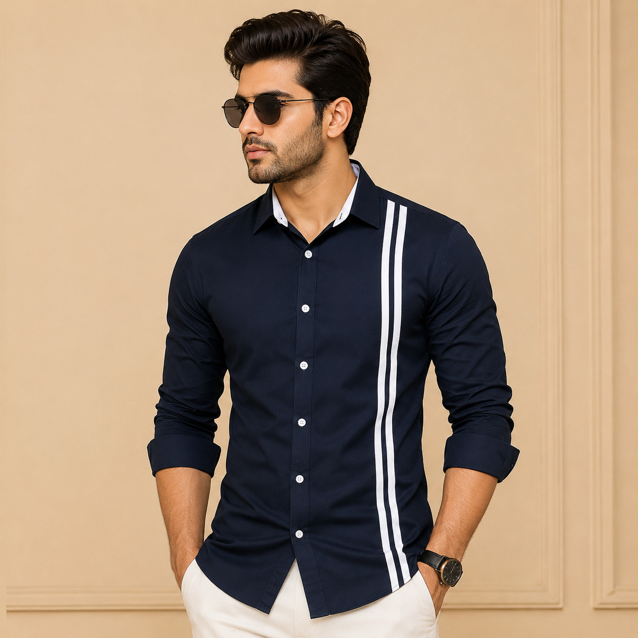 Men's Premium Cotton Blend Slim Fit Striped Formal Shirt | Full Sleeve Office &amp; Casual Wear