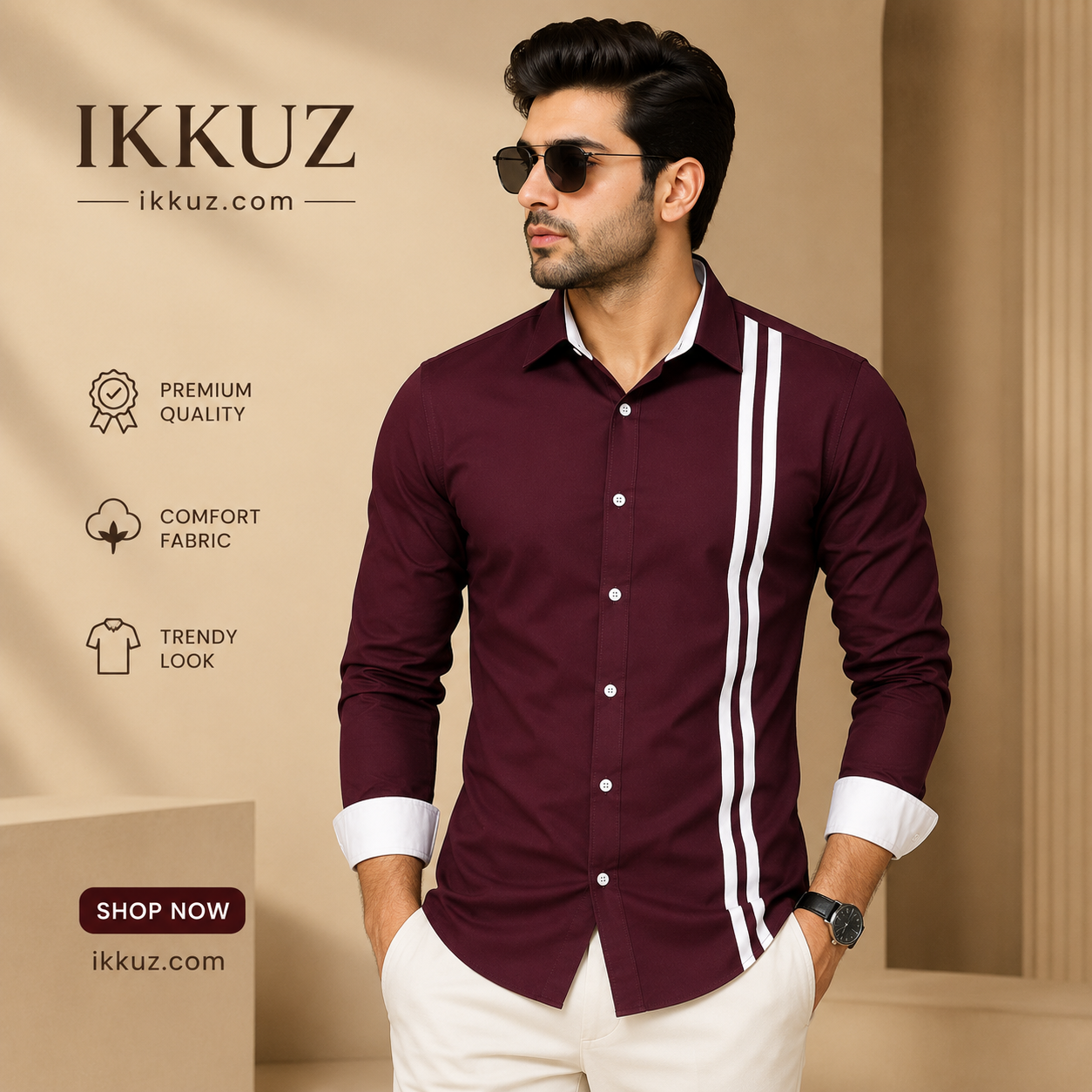 Men's Premium Cotton Blend Slim Fit Striped Formal Shirt | Full Sleeve Office &amp; Casual Wear