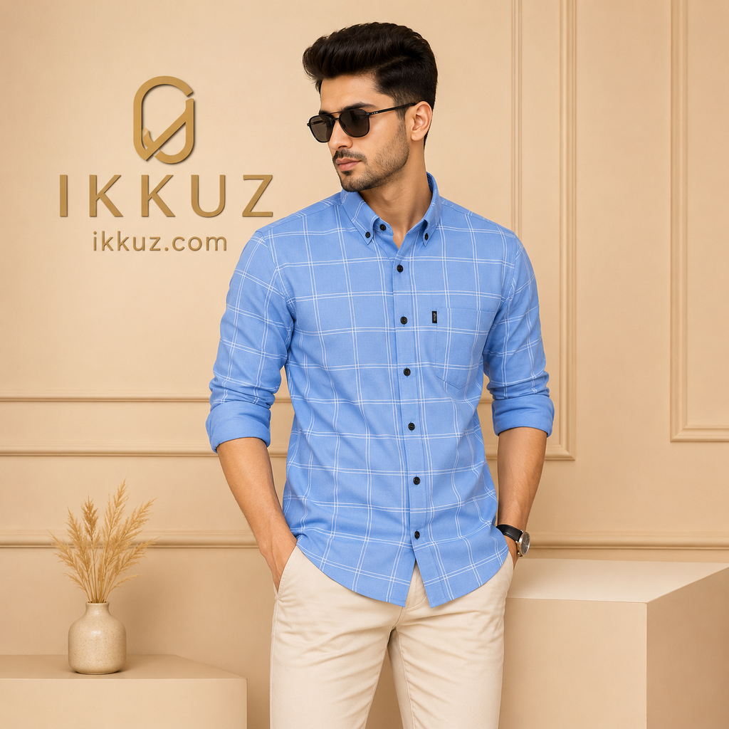 Premium Men's Cotton Checkered Full Sleeve Shirt