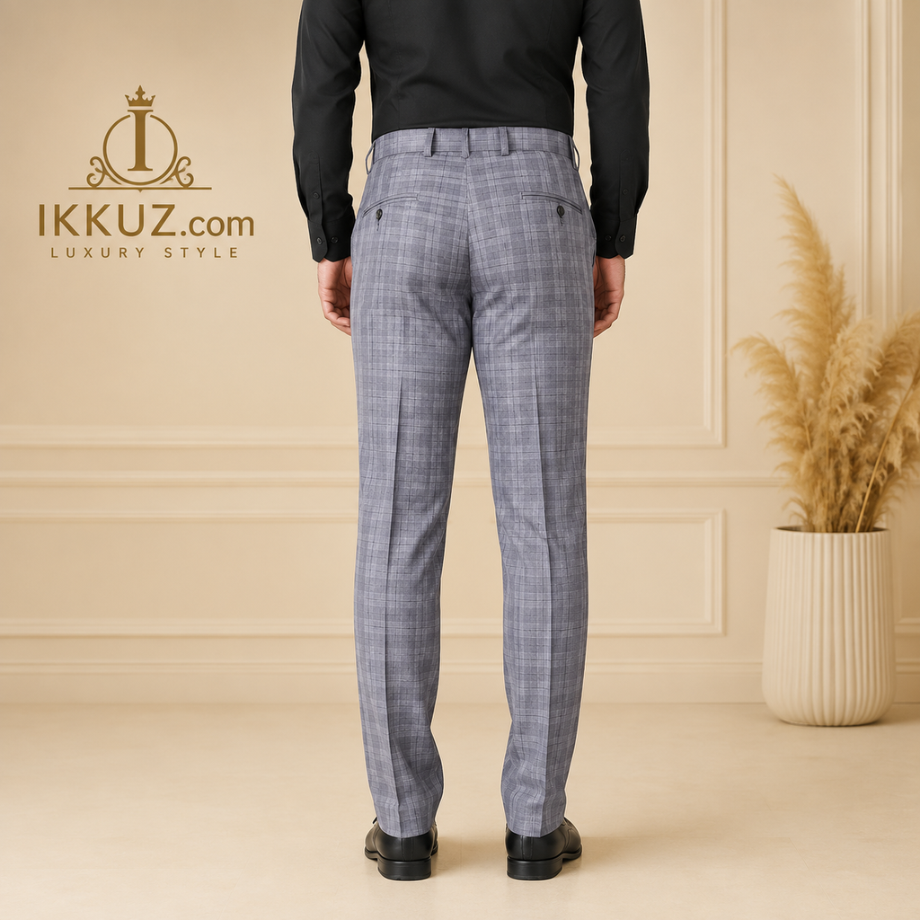 Men's Classic Grey Checked Slim Fit Trousers