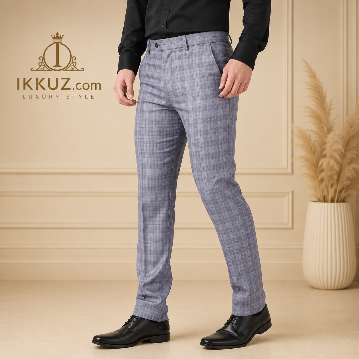Men's Classic Grey Checked Slim Fit Trousers