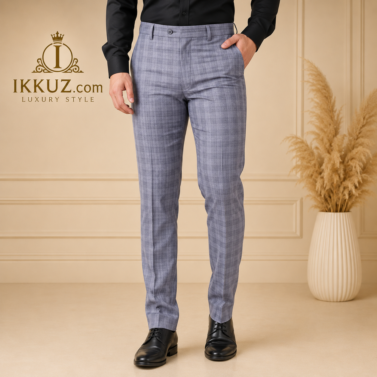 Men's Classic Grey Checked Slim Fit Trousers
