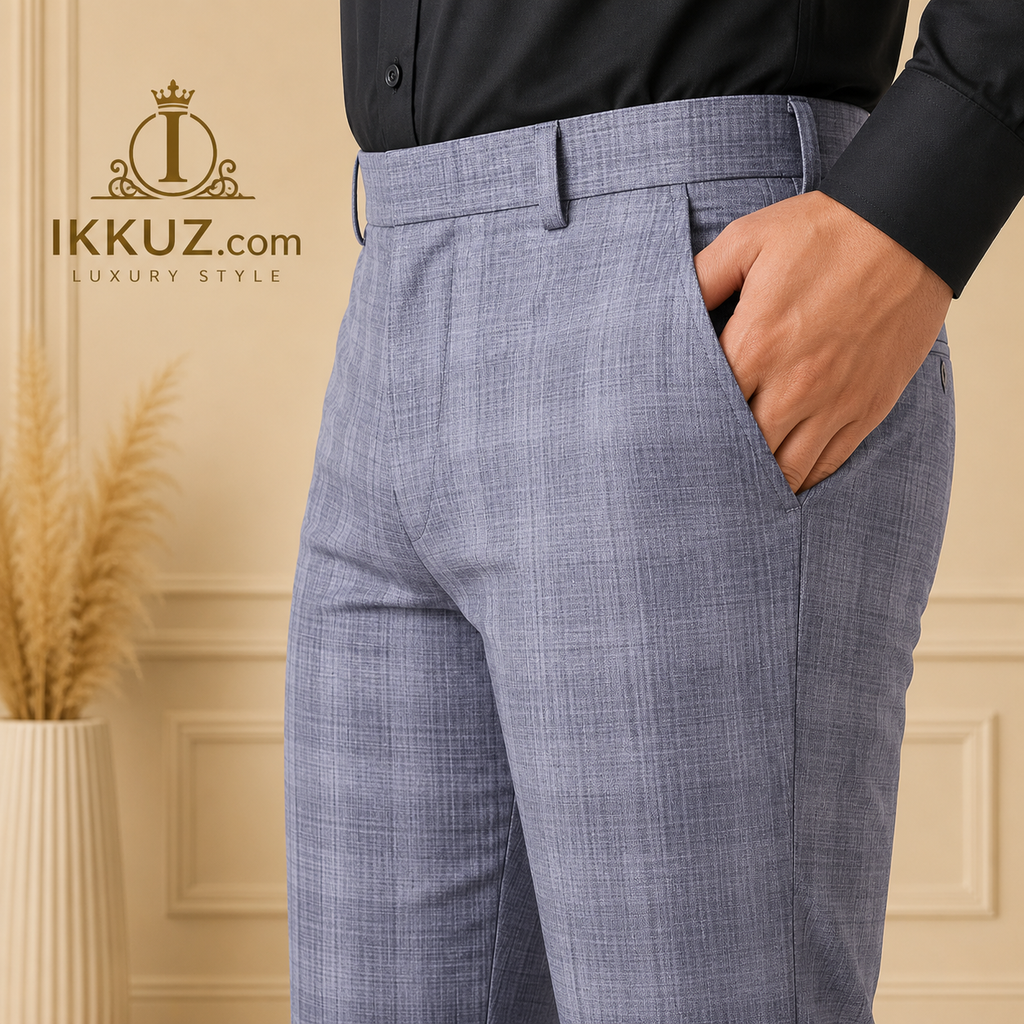 Men's Classic Grey Checked Slim Fit Trousers
