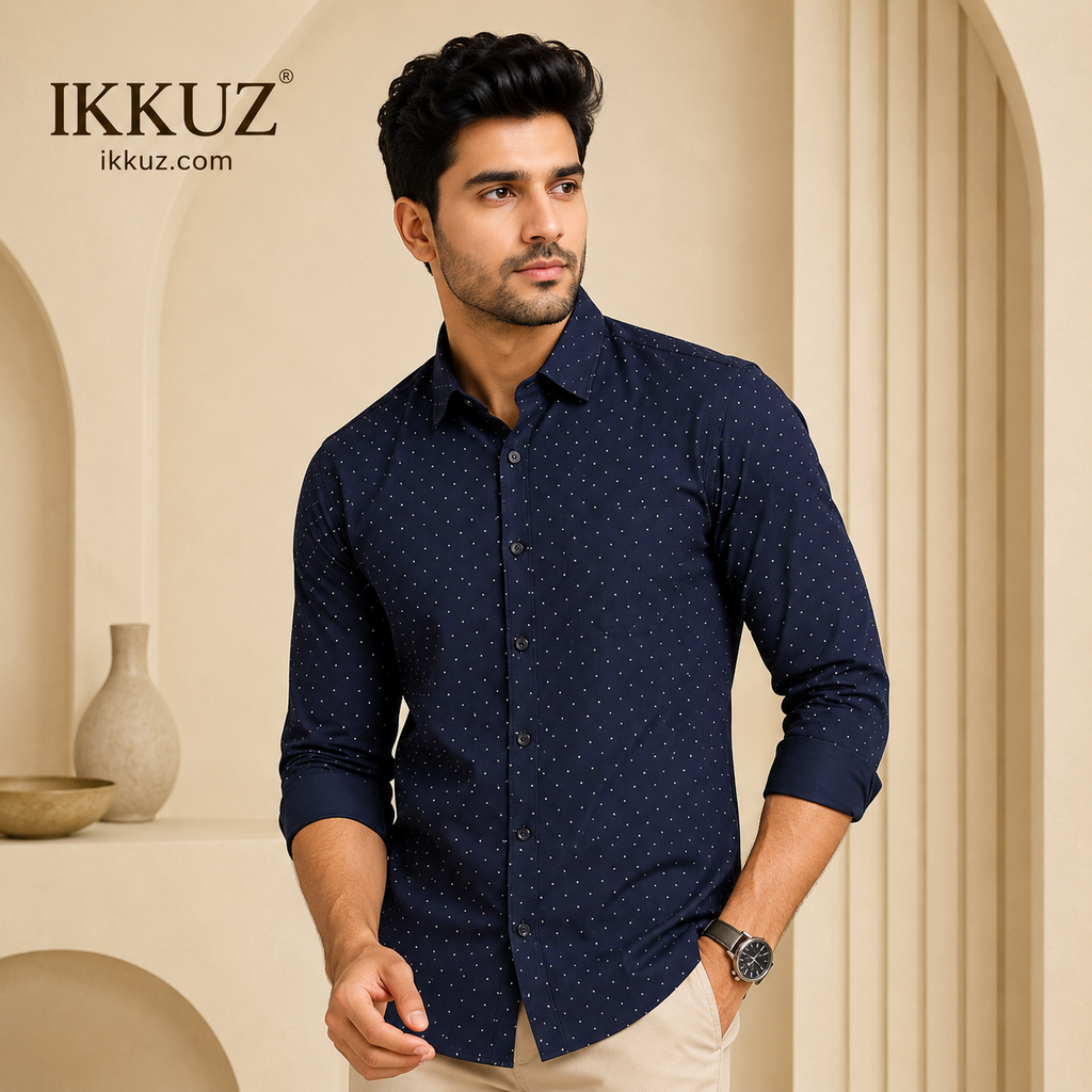 Men's Premium Pin Dot Printed Cotton Regular Fit Full Sleeve Shirt | Office, Business &amp; Party Wear