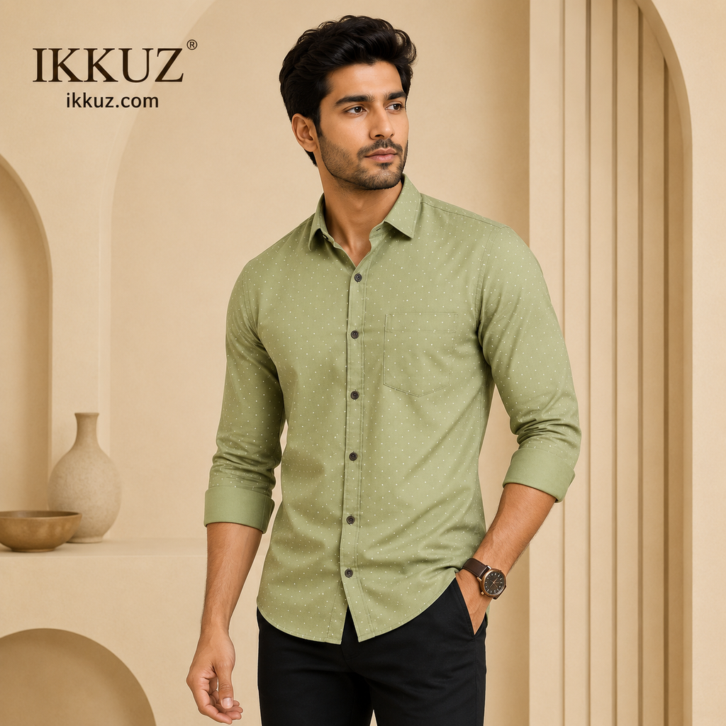 Men's Premium Pin Dot Printed Cotton Regular Fit Full Sleeve Shirt | Office, Business &amp; Party Wear