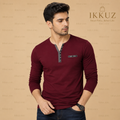 Premium Men's Full Sleeve Cotton Blend Henley T-Shirt | Slim Fit Casual Solid Tee | Stylish Everyday Wear