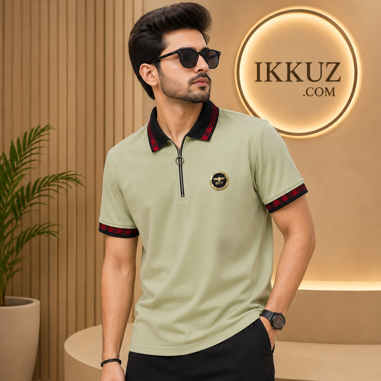 Signature Chain Zip Polo T-Shirt for Men | Premium Cotton Blend | Regular Fit