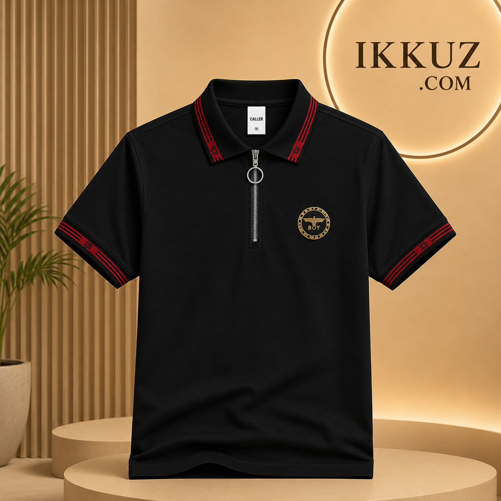 Signature Chain Zip Polo T-Shirt for Men | Premium Cotton Blend | Regular Fit