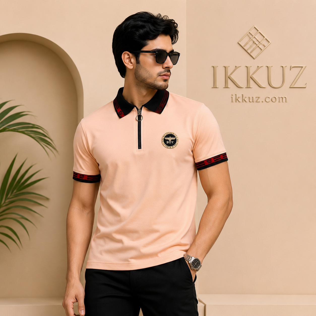 Signature Chain Zip Polo T-Shirt for Men | Premium Cotton Blend | Regular Fit