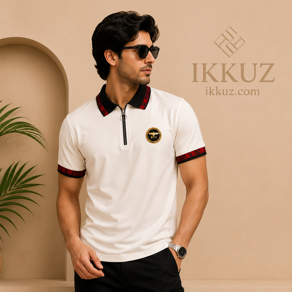 Signature Chain Zip Polo T-Shirt for Men | Premium Cotton Blend | Regular Fit